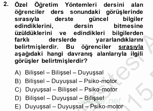 Ölçme Ve Değerlendirme 2014 - 2015 Dönem Sonu Sınavı 2.Soru