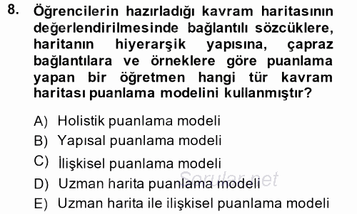 Ölçme Ve Değerlendirme 2014 - 2015 Dönem Sonu Sınavı 8.Soru