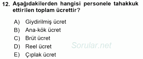 İnsan Kaynakları Yönetimi 2017 - 2018 3 Ders Sınavı 12.Soru