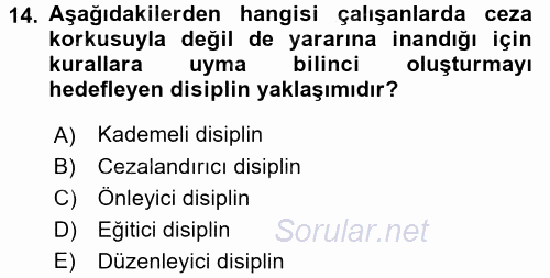 İnsan Kaynakları Yönetimi 2017 - 2018 3 Ders Sınavı 14.Soru