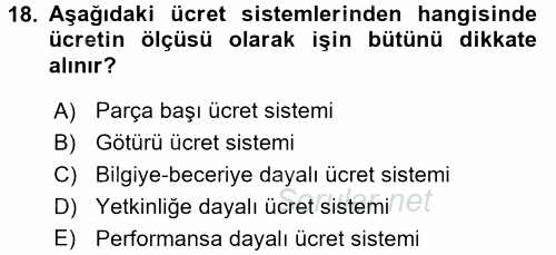 İnsan Kaynakları Yönetimi 2017 - 2018 3 Ders Sınavı 18.Soru