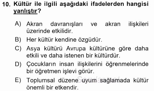 Çocuk Gelişimde Normal Ve Atipik Gelişim 2015 - 2016 Dönem Sonu Sınavı 10.Soru