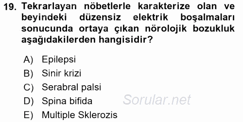 Çocuk Gelişimde Normal Ve Atipik Gelişim 2015 - 2016 Dönem Sonu Sınavı 19.Soru