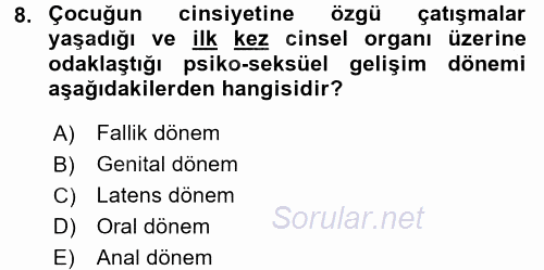 Çocuk Gelişimde Normal Ve Atipik Gelişim 2015 - 2016 Dönem Sonu Sınavı 8.Soru