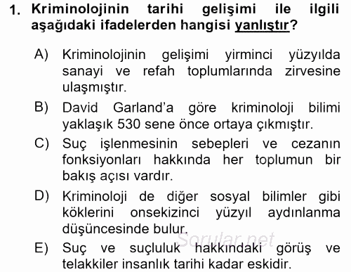 Kriminoloji 2017 - 2018 Ara Sınavı 1.Soru