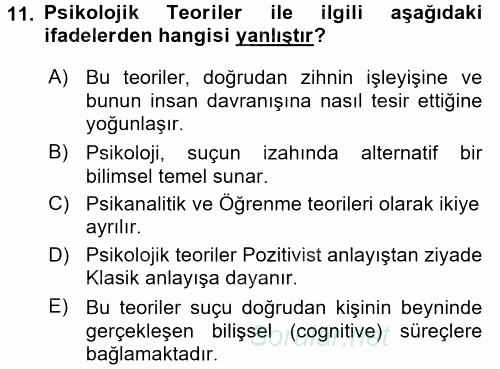 Kriminoloji 2017 - 2018 Ara Sınavı 11.Soru