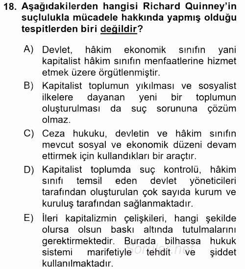 Kriminoloji 2017 - 2018 Ara Sınavı 18.Soru