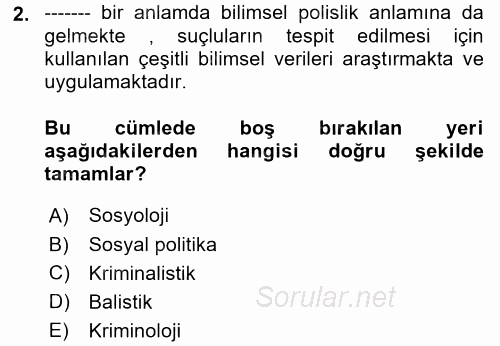 Kriminoloji 2017 - 2018 Ara Sınavı 2.Soru