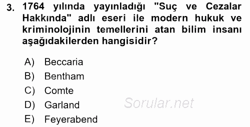Kriminoloji 2017 - 2018 Ara Sınavı 3.Soru