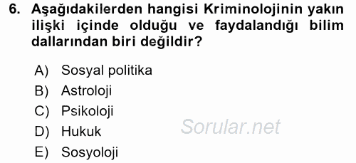 Kriminoloji 2017 - 2018 Ara Sınavı 6.Soru