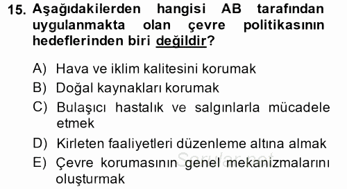 Avrupa Birliği 2014 - 2015 Dönem Sonu Sınavı 15.Soru