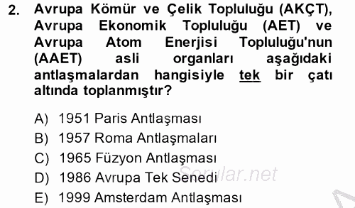 Avrupa Birliği 2014 - 2015 Dönem Sonu Sınavı 2.Soru