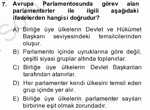 Avrupa Birliği 2014 - 2015 Dönem Sonu Sınavı 7.Soru