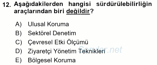 Turizm Sosyolojisi 2015 - 2016 Tek Ders Sınavı 12.Soru