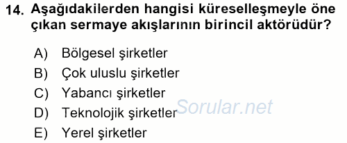Turizm Sosyolojisi 2015 - 2016 Tek Ders Sınavı 14.Soru