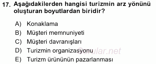 Turizm Sosyolojisi 2015 - 2016 Tek Ders Sınavı 17.Soru