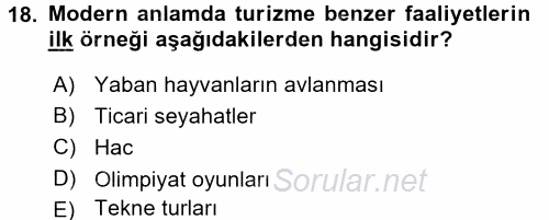 Turizm Sosyolojisi 2015 - 2016 Tek Ders Sınavı 18.Soru