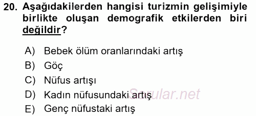 Turizm Sosyolojisi 2015 - 2016 Tek Ders Sınavı 20.Soru