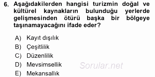 Turizm Sosyolojisi 2015 - 2016 Tek Ders Sınavı 6.Soru