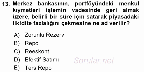 Finansal Kurumlar 2017 - 2018 Ara Sınavı 13.Soru