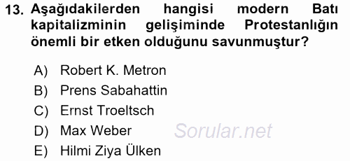 Din Sosyolojisi 2015 - 2016 Ara Sınavı 13.Soru