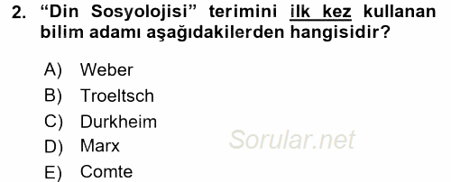 Din Sosyolojisi 2015 - 2016 Ara Sınavı 2.Soru