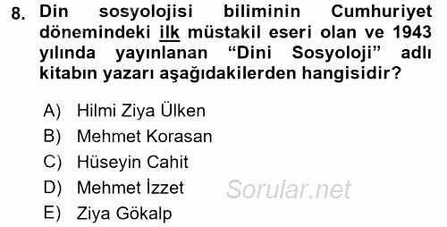 Din Sosyolojisi 2015 - 2016 Ara Sınavı 8.Soru