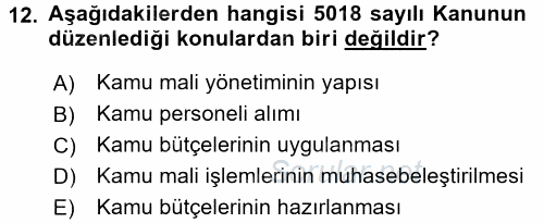 Kamu Maliyesi 2016 - 2017 Dönem Sonu Sınavı 12.Soru