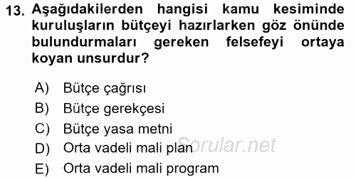 Kamu Maliyesi 2016 - 2017 Dönem Sonu Sınavı 13.Soru