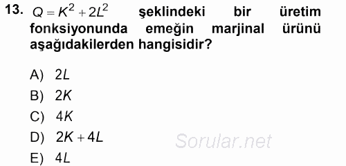 Matematiksel İktisat 2014 - 2015 Tek Ders Sınavı 13.Soru