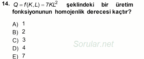 Matematiksel İktisat 2014 - 2015 Tek Ders Sınavı 14.Soru