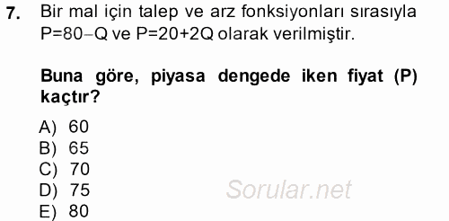 Matematiksel İktisat 2014 - 2015 Tek Ders Sınavı 7.Soru