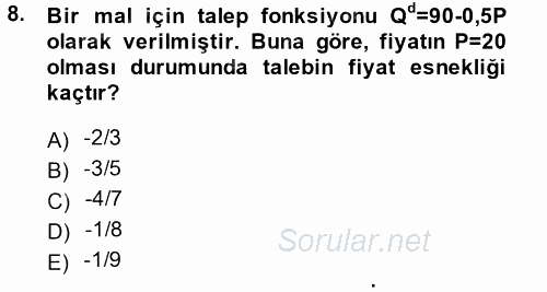 Matematiksel İktisat 2014 - 2015 Tek Ders Sınavı 8.Soru