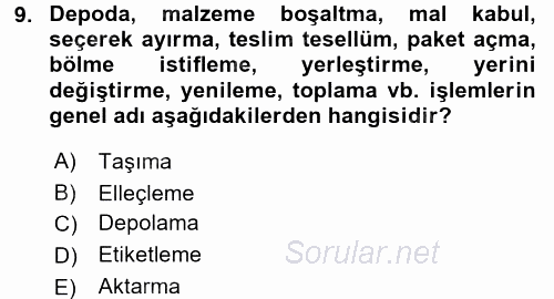 Lojistikte Teknoloji Kullanımı 2015 - 2016 Tek Ders Sınavı 9.Soru