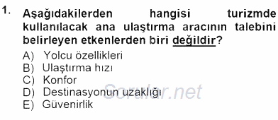 Turizm Ulaştırması 2012 - 2013 Dönem Sonu Sınavı 1.Soru