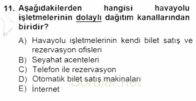 Turizm Ulaştırması 2012 - 2013 Dönem Sonu Sınavı 11.Soru