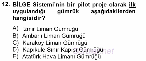 Dış Ticarette Bilgisayar Uygulamaları 2013 - 2014 Tek Ders Sınavı 12.Soru