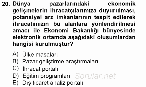Dış Ticarette Bilgisayar Uygulamaları 2013 - 2014 Tek Ders Sınavı 20.Soru