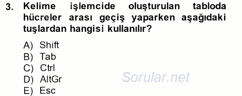 Dış Ticarette Bilgisayar Uygulamaları 2013 - 2014 Tek Ders Sınavı 3.Soru
