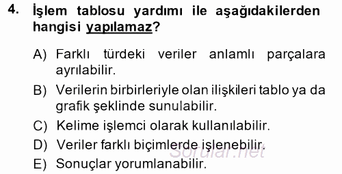 Dış Ticarette Bilgisayar Uygulamaları 2013 - 2014 Tek Ders Sınavı 4.Soru