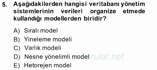 Dış Ticarette Bilgisayar Uygulamaları 2013 - 2014 Tek Ders Sınavı 5.Soru