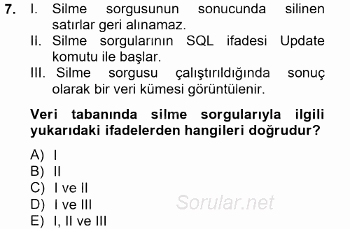 Dış Ticarette Bilgisayar Uygulamaları 2013 - 2014 Tek Ders Sınavı 7.Soru