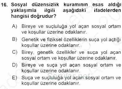 Kriminoloji 2015 - 2016 Ara Sınavı 16.Soru