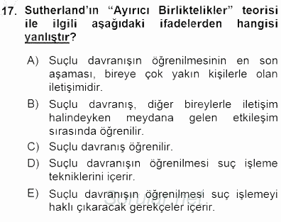 Kriminoloji 2015 - 2016 Ara Sınavı 17.Soru