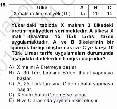 Uluslararası İktisat Teorisi 2013 - 2014 Dönem Sonu Sınavı 19.Soru