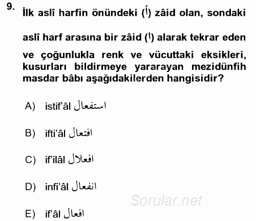 Osmanlı Türkçesi 2 2015 - 2016 Ara Sınavı 9.Soru