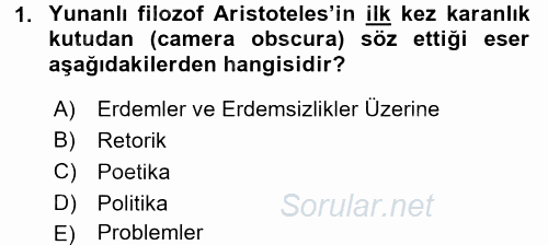 Fotoğraf Tarihi 2016 - 2017 3 Ders Sınavı 1.Soru