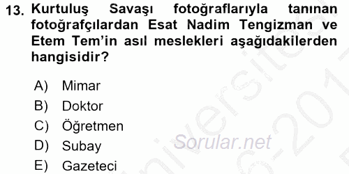 Fotoğraf Tarihi 2016 - 2017 3 Ders Sınavı 13.Soru