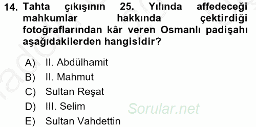 Fotoğraf Tarihi 2016 - 2017 3 Ders Sınavı 14.Soru