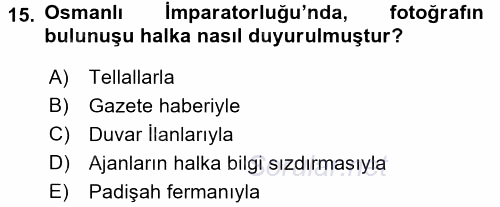 Fotoğraf Tarihi 2016 - 2017 3 Ders Sınavı 15.Soru